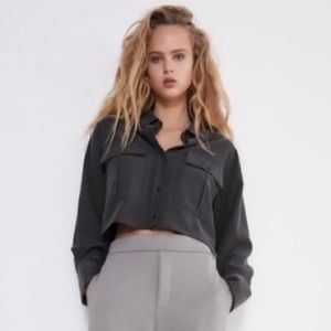 Beautiful Zara dark grey cropped button up top